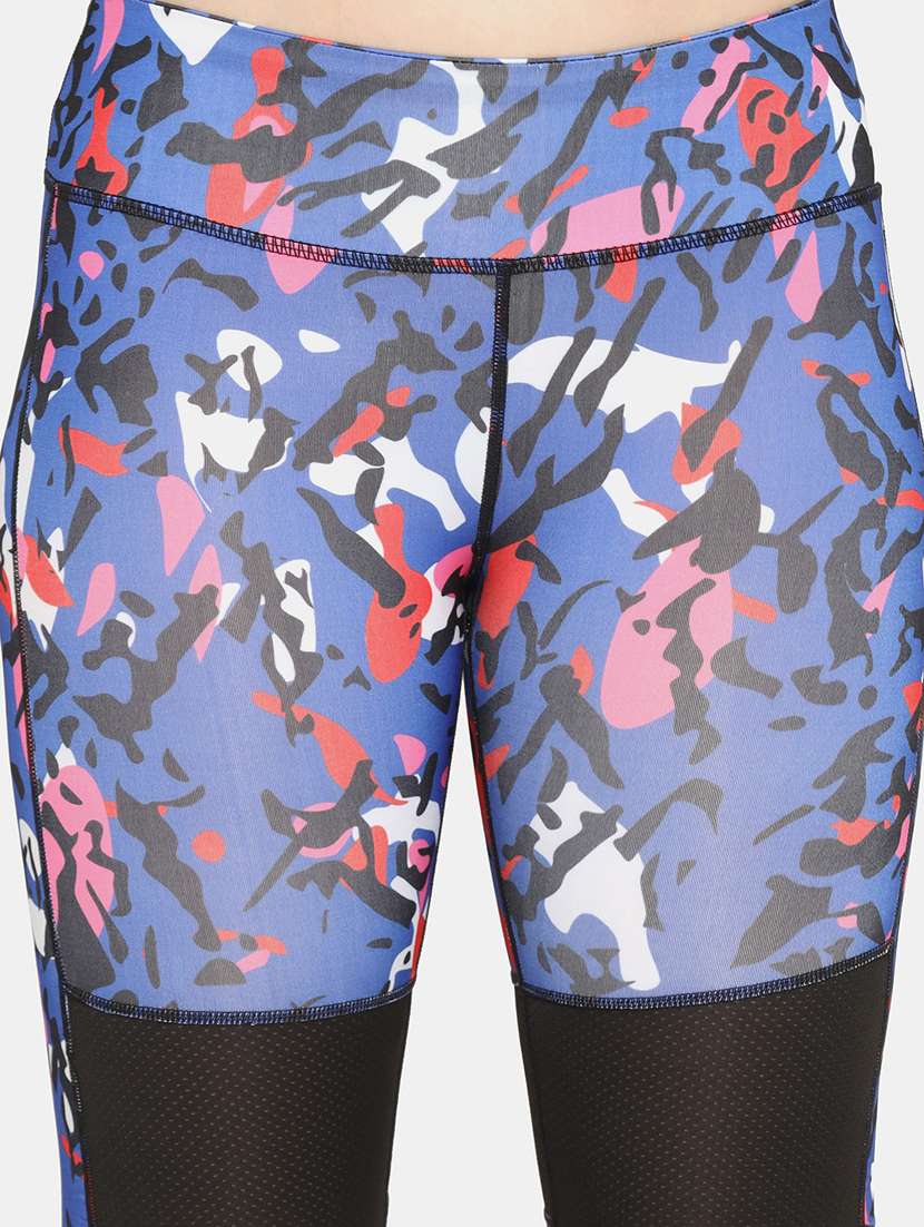 Blue Printed High Rise Yoga Pants 