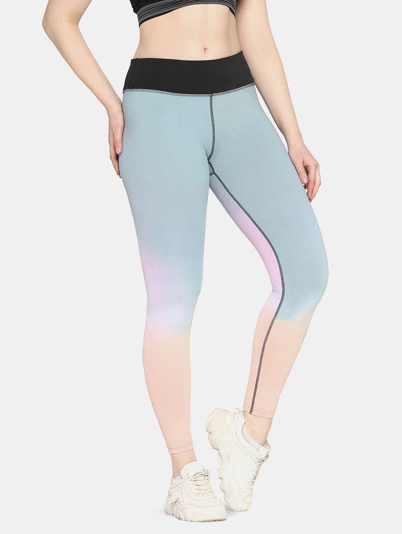 blue coloiured high rise yoga pants - 19328673 - Standard Image - 1