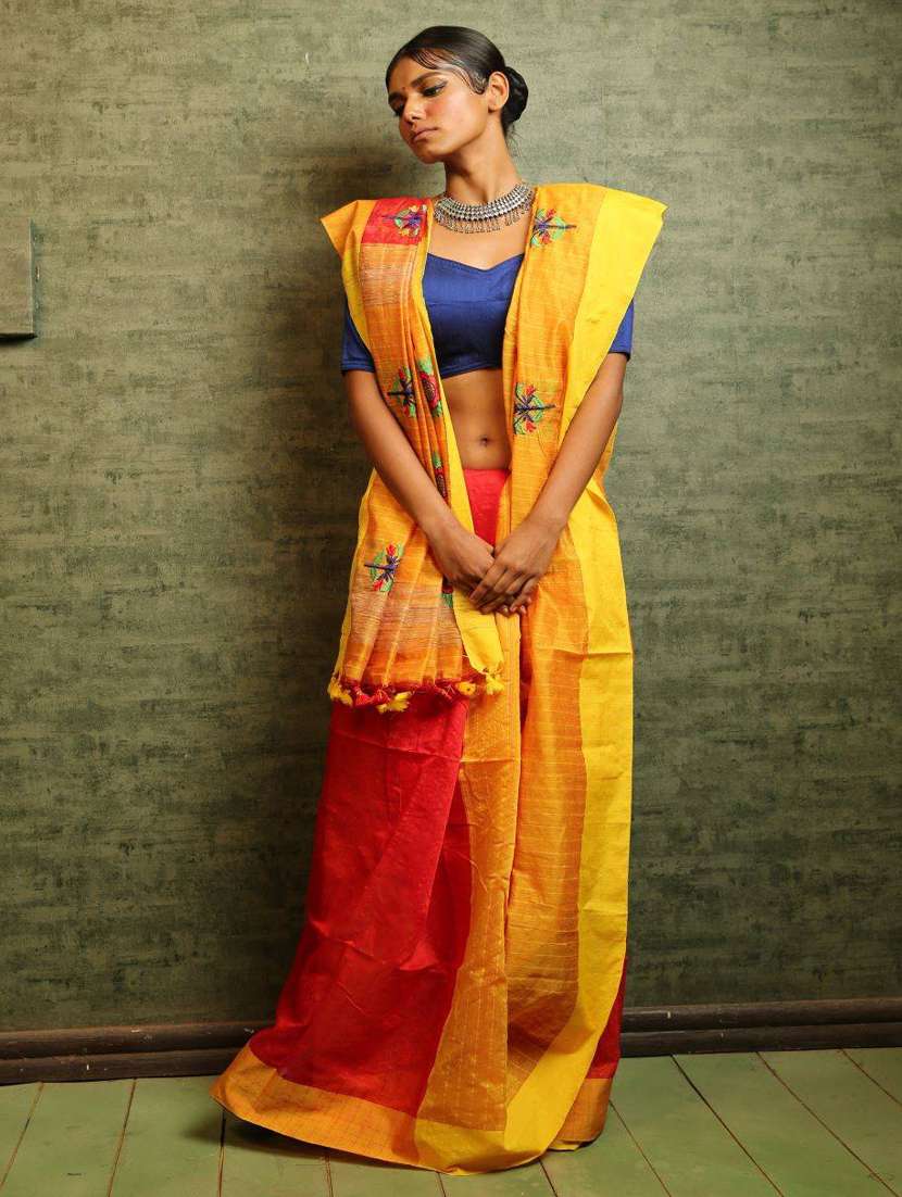 women's solid multi colored saree with blouse
