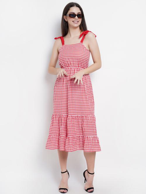 red checks fit & flare dress - 19329003 - Standard Image - 0