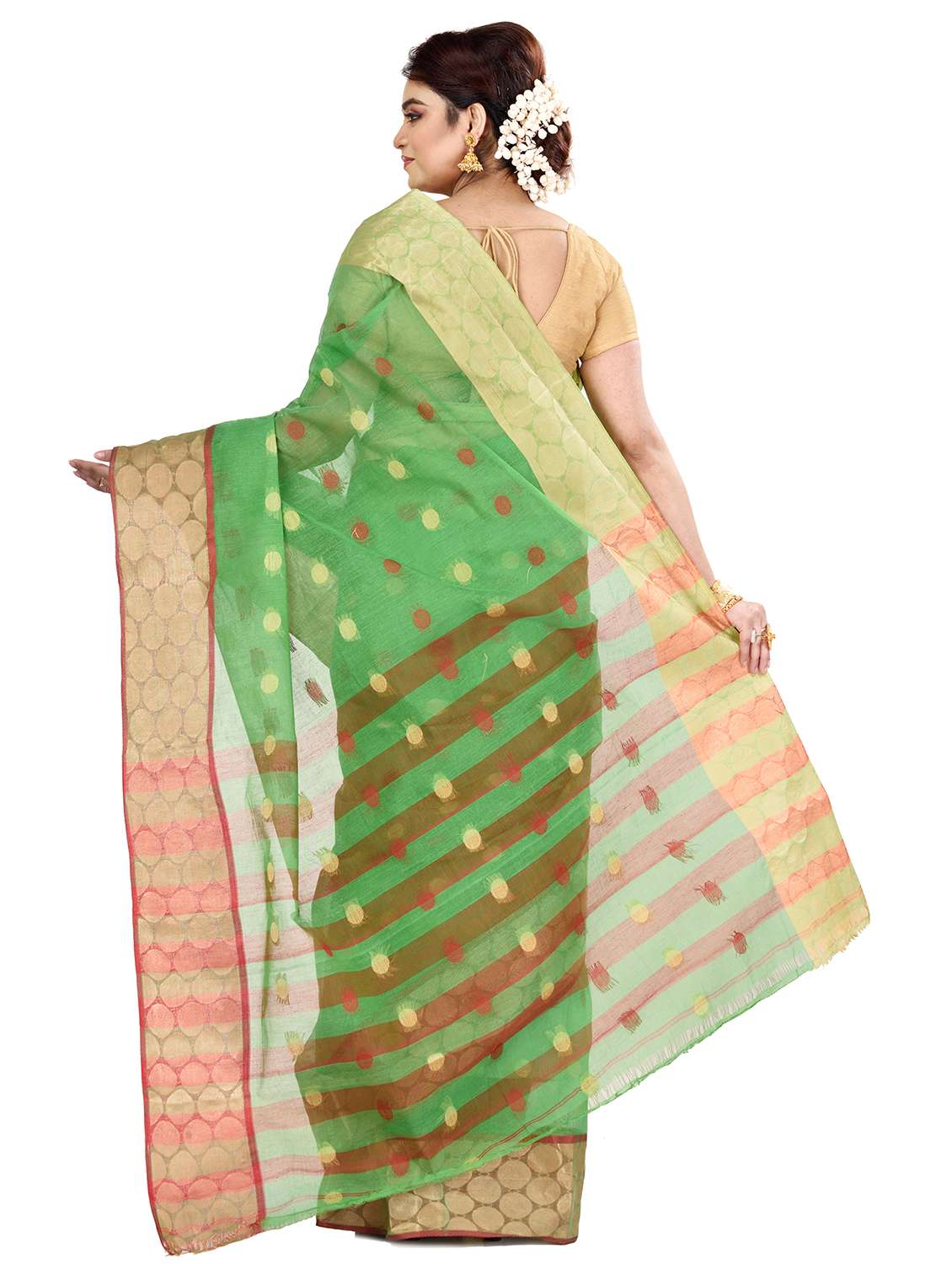 women's polka dots green colored saree - 19329182 -  Standard Image - 1