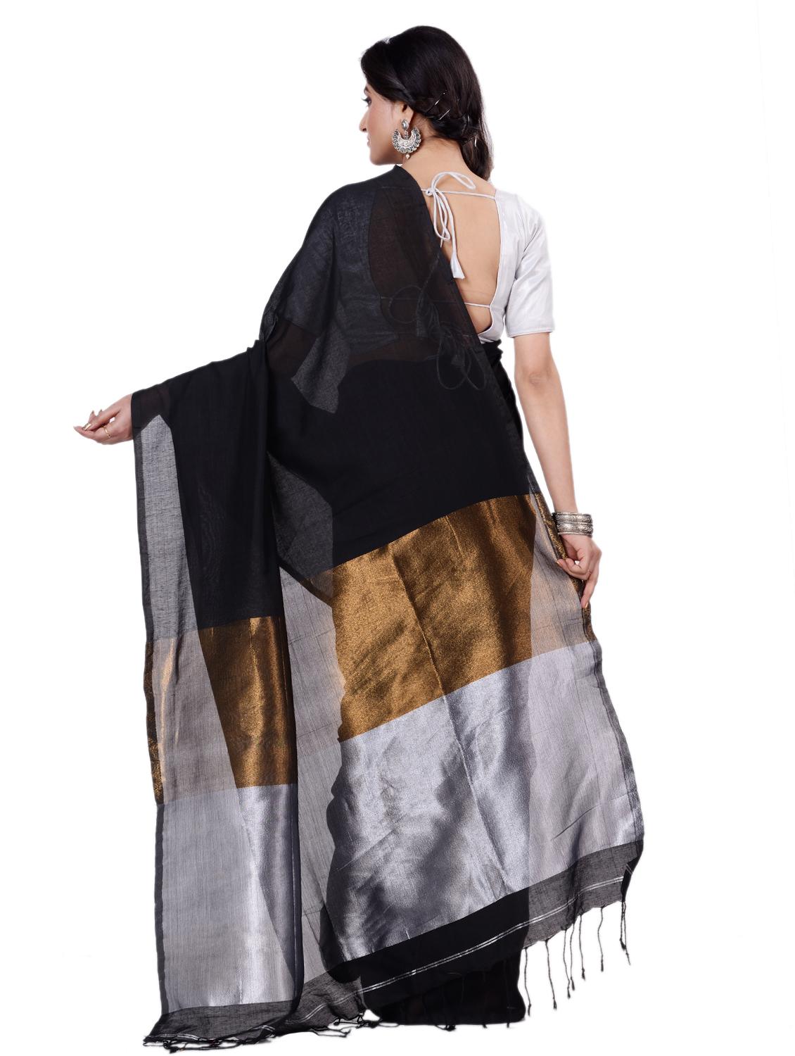 women's color block black colored saree - 19329308 - Standard Image - 1