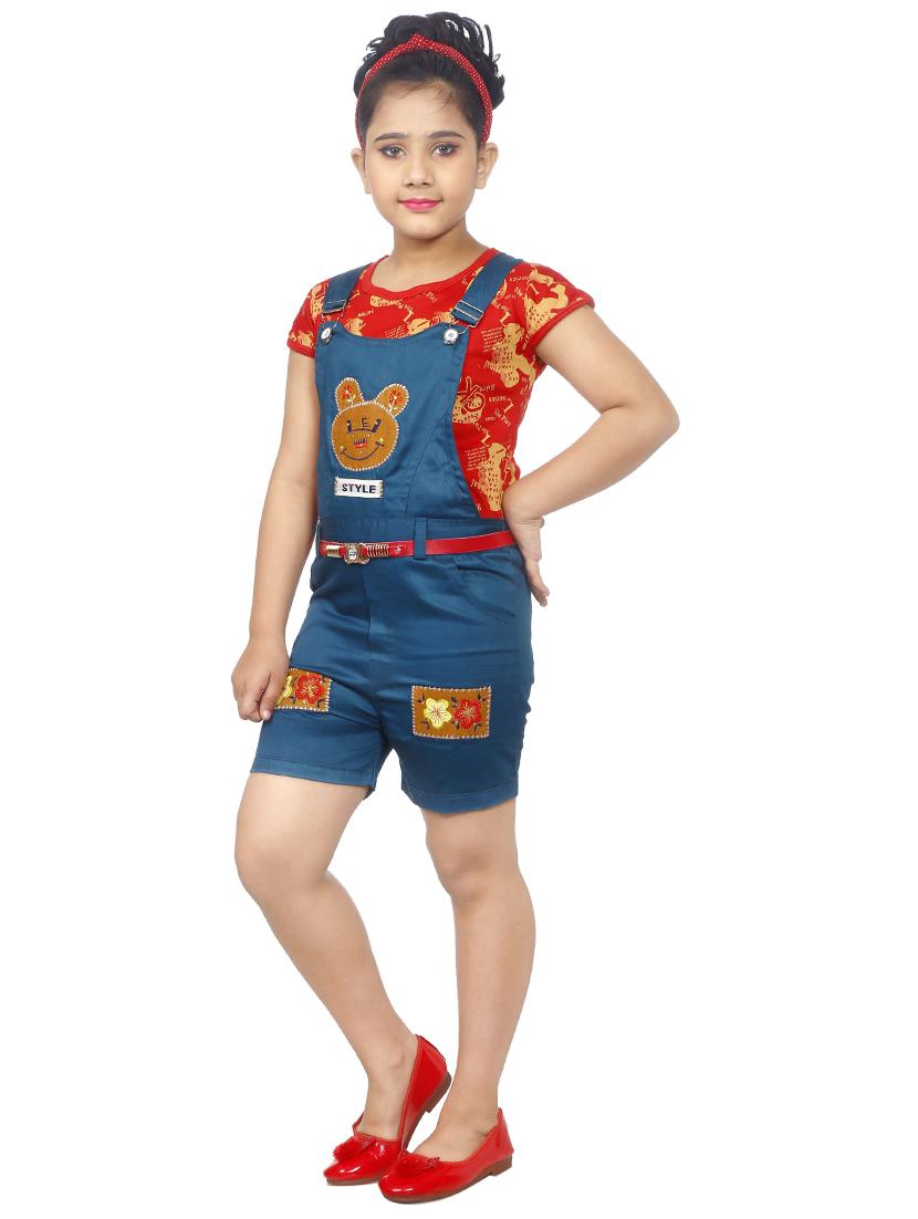 girls printed dungaree - 19330213 - Standard Image - 1