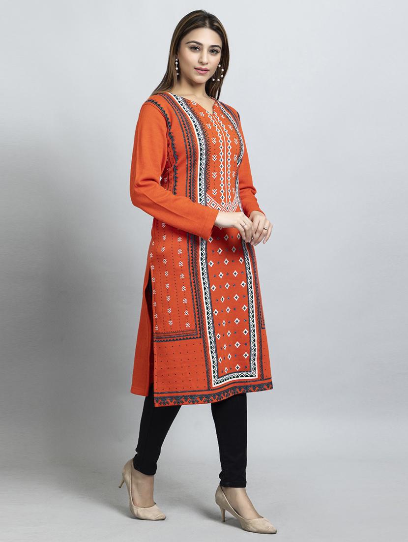 self design wool straight kurta - 19330436 -  Standard Image - 1