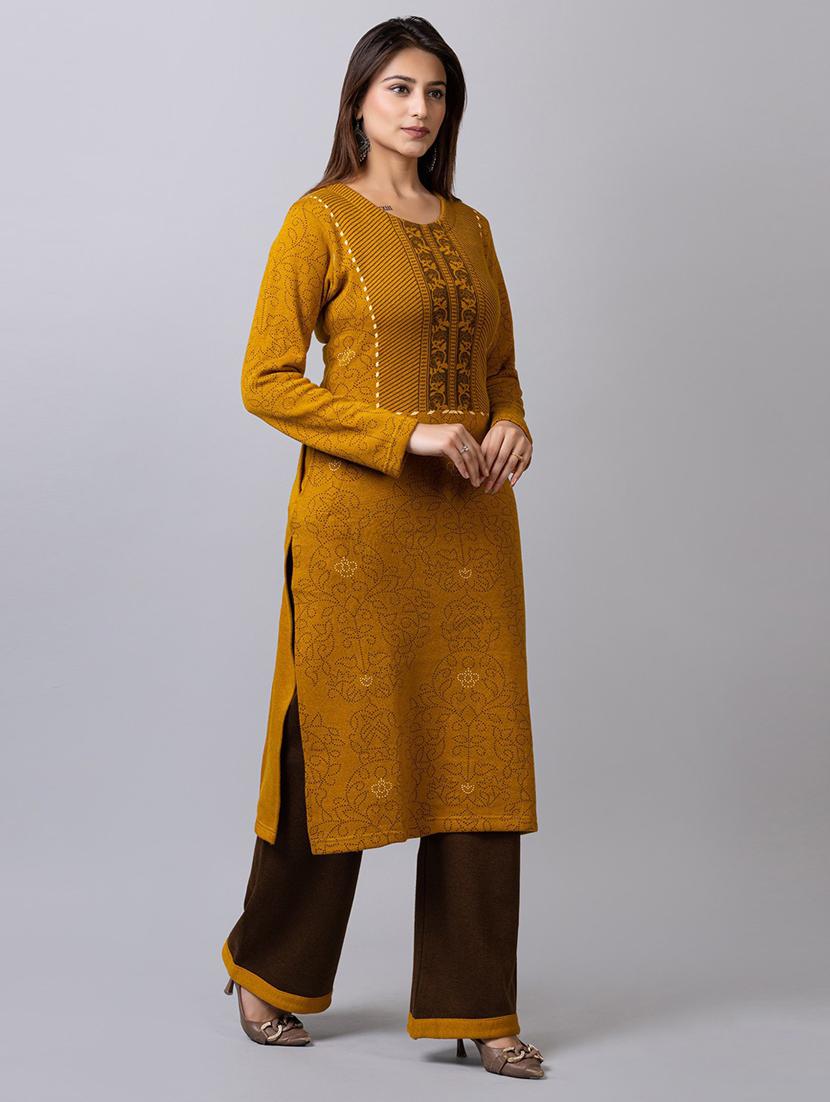 self design wool straight kurta - 19330444 -  Standard Image - 1