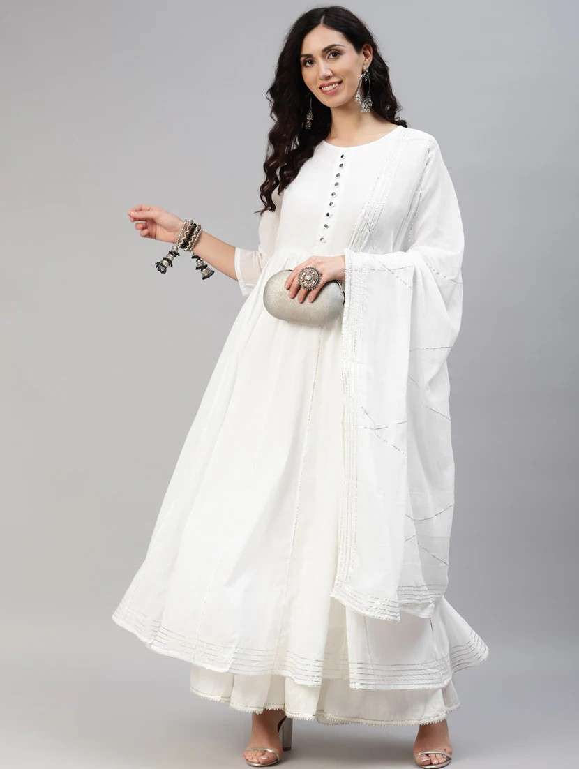 white gotta work kurta dupatta set