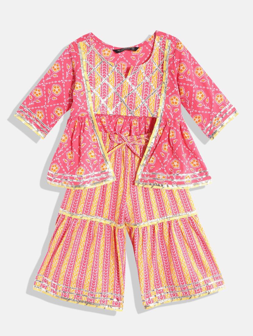 florals printed cotton kurta sharara set