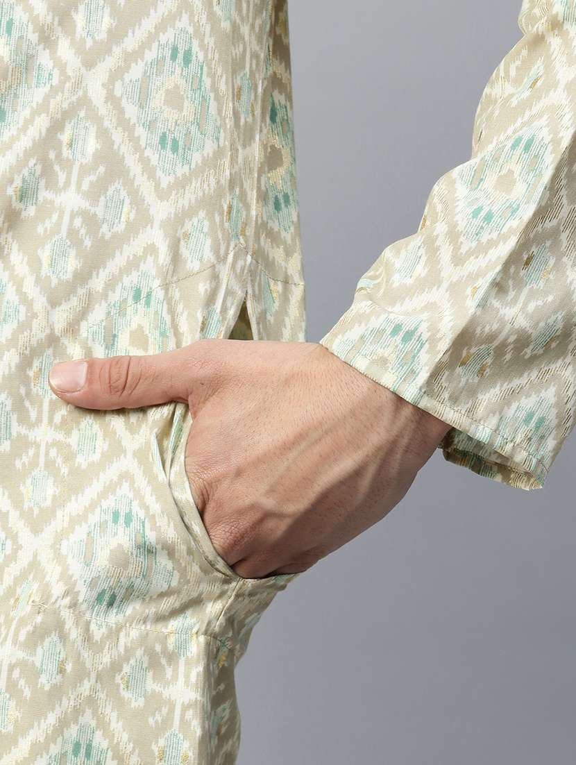 straight style grey color cotton printed kurta with cream pajama - 19332988 -  Standard Image - 4