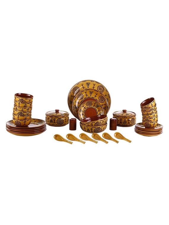 caffeine ceramic handmade mustard romani combo dinner set (37 pcs. microwave safe & dishwasher safe ) - 19333150 - Standard Image - 1