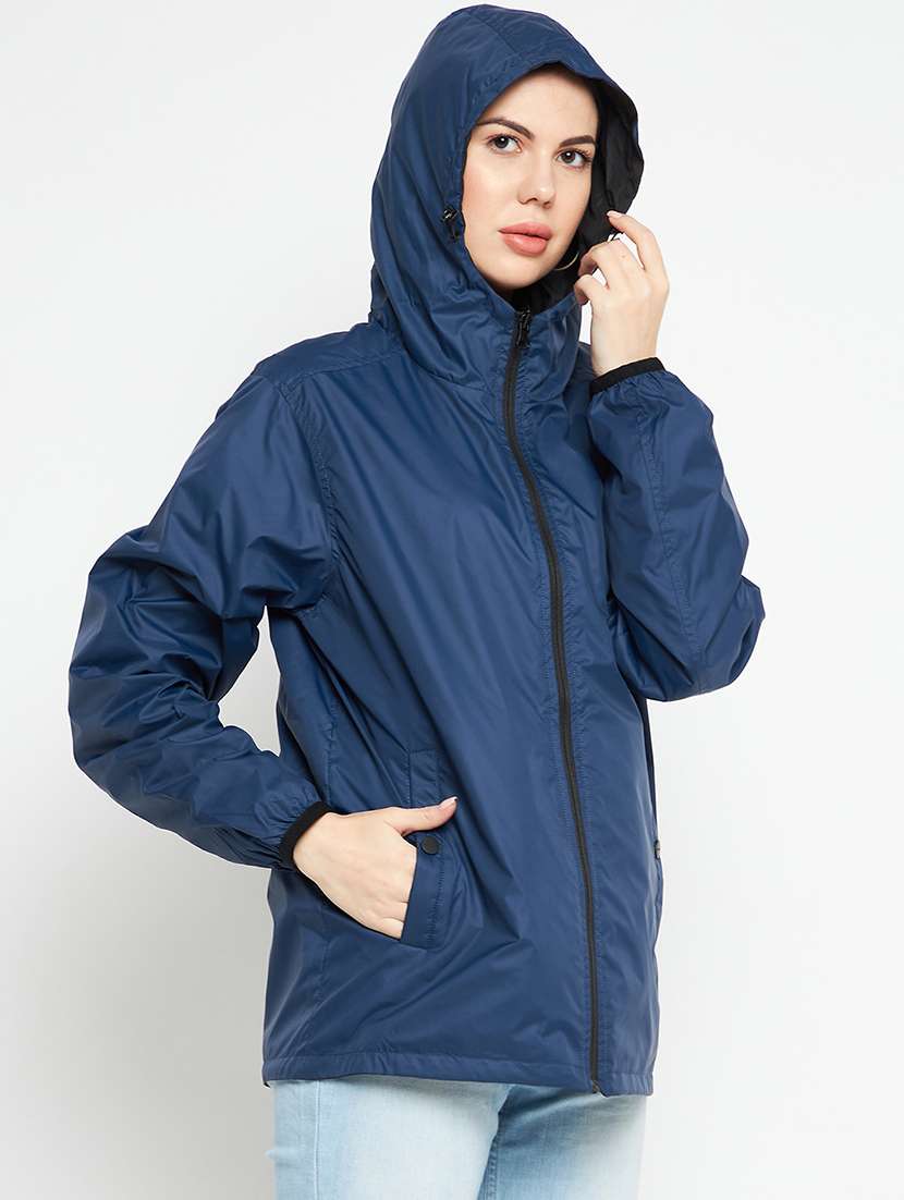 hood neck solid bomber/biker jacket - 19335004 -  Standard Image - 1