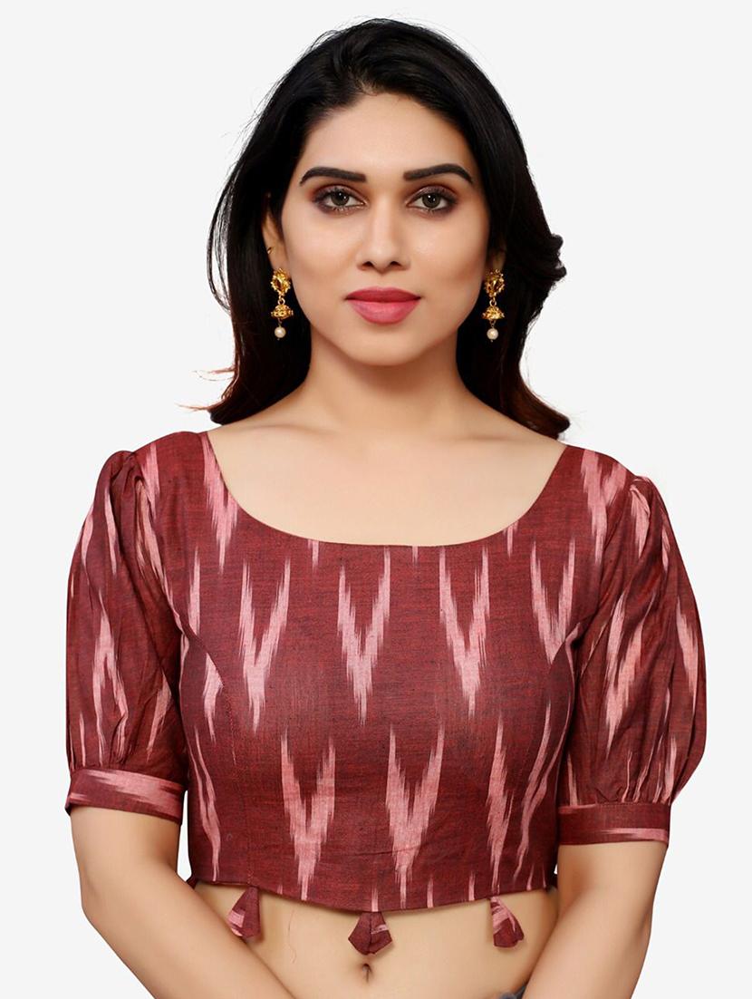 women ikat puff sleeve regular stitched blouse - 19335141 - Zoom Image - 0