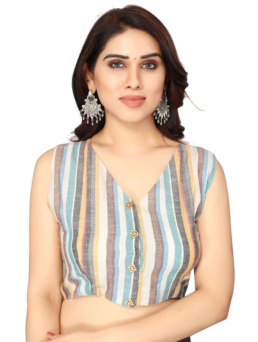 women stripes printed regular stitched blouse