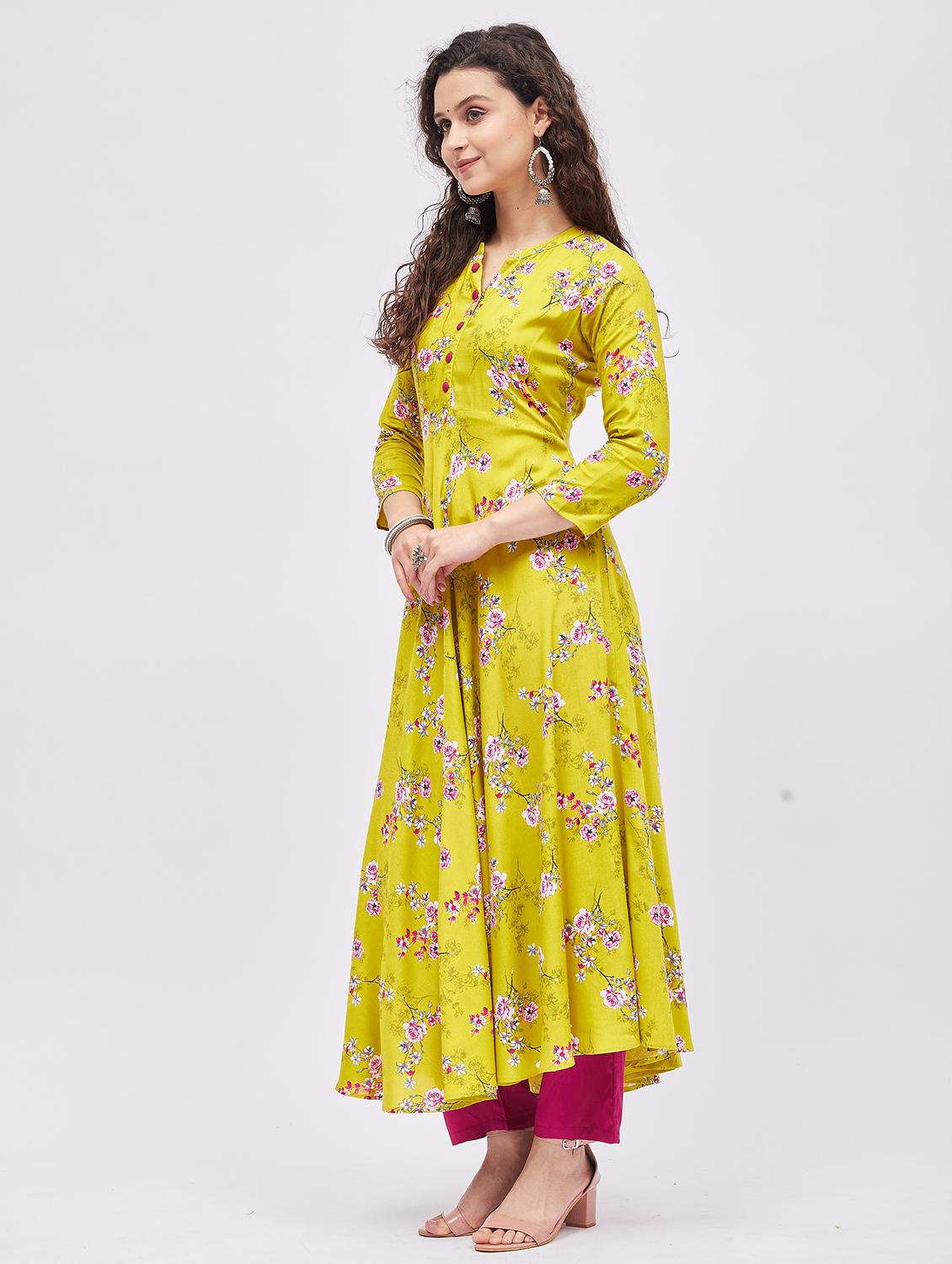 printed rayon flared kurta - 19335367 -  Standard Image - 1