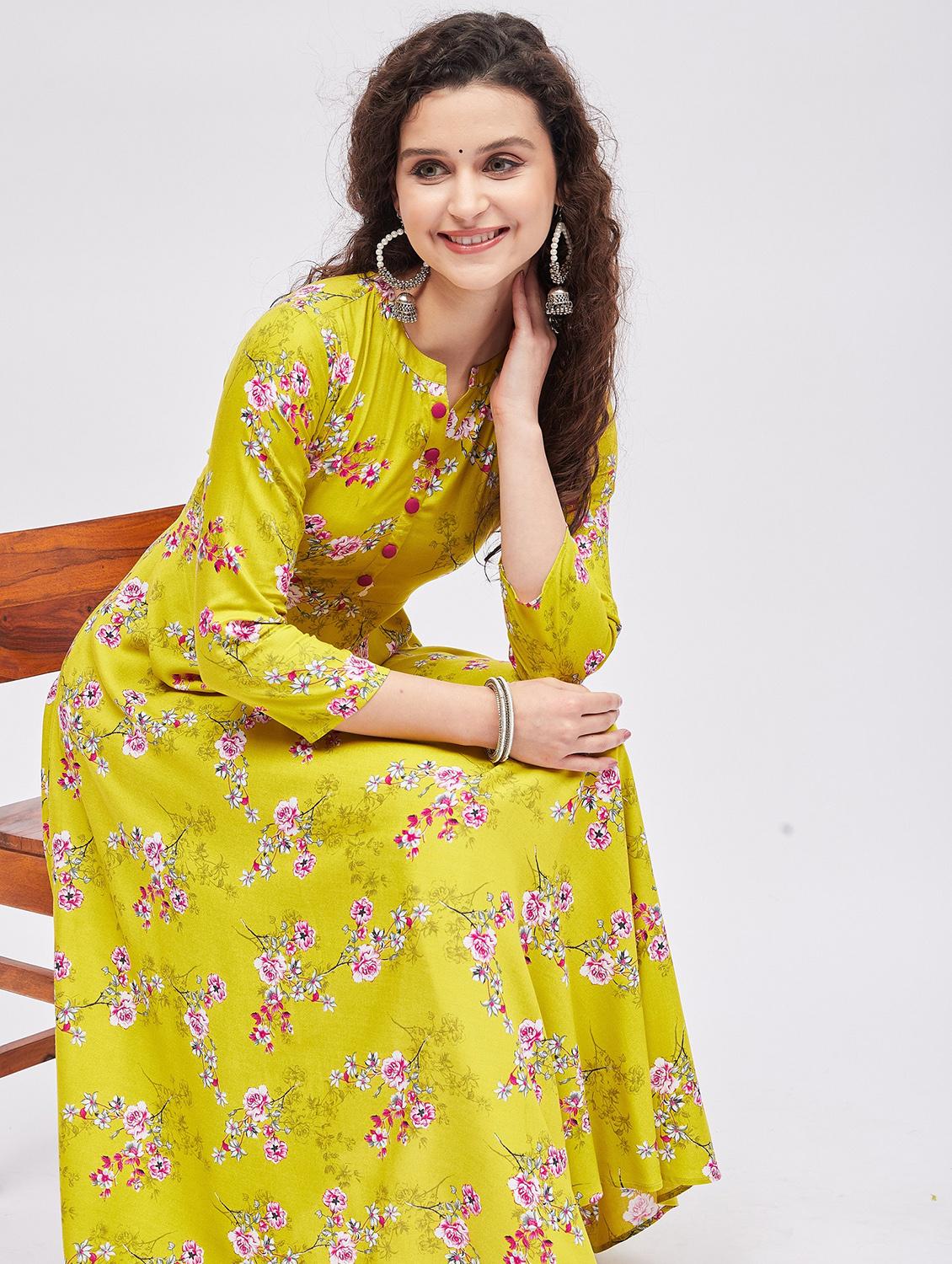printed rayon flared kurta - 19335367 - Standard Image - 4