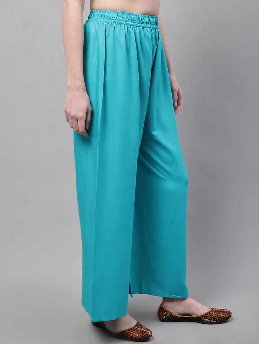 turqouise viscose flared palazzo - 19335387 - Standard Image - 1