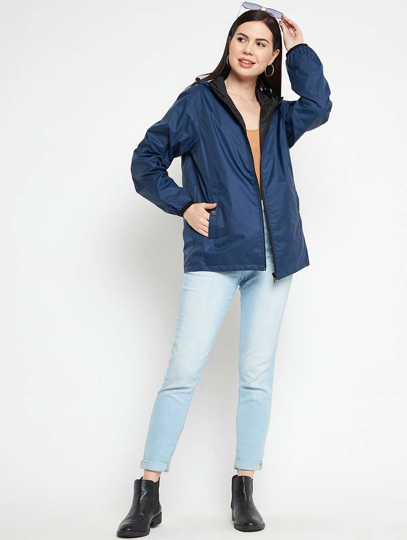 hood neck solid bomber/biker jacket - 19335510 -  Standard Image - 4