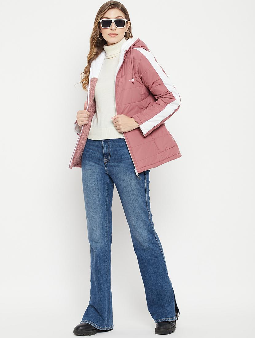 hood neck solid bomber/biker jacket - 19335511 - Standard Image - 4