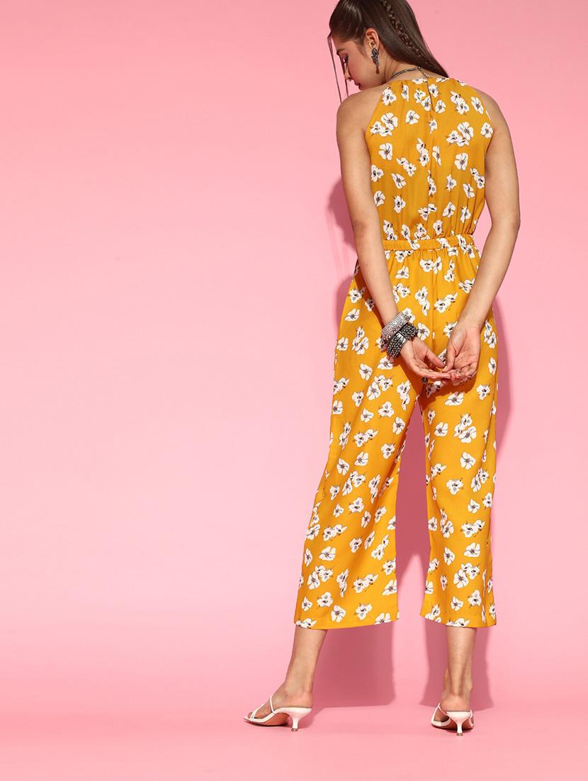 yellow polyester full leg jumpsuit - 19336301 - Standard Image - 1