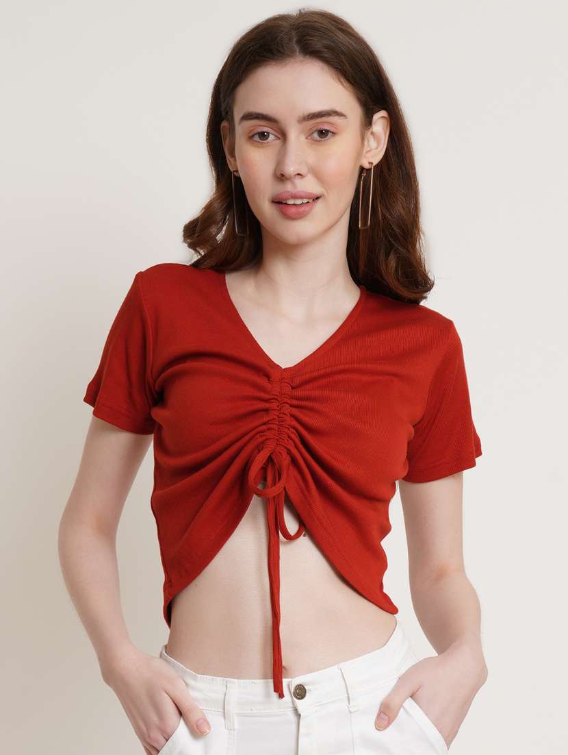 women's crop v neck top