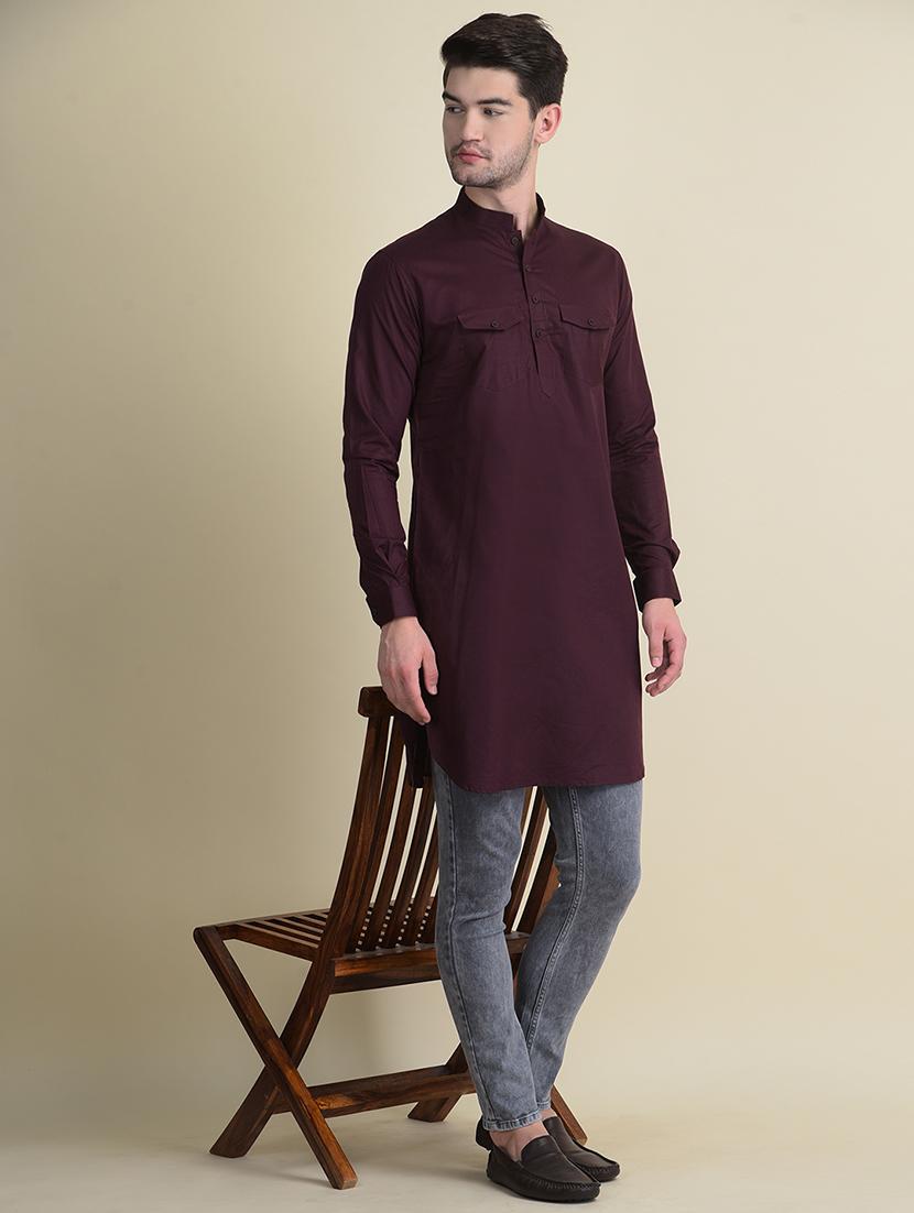 purple solid long kurta - 19336954 - Standard Image - 4