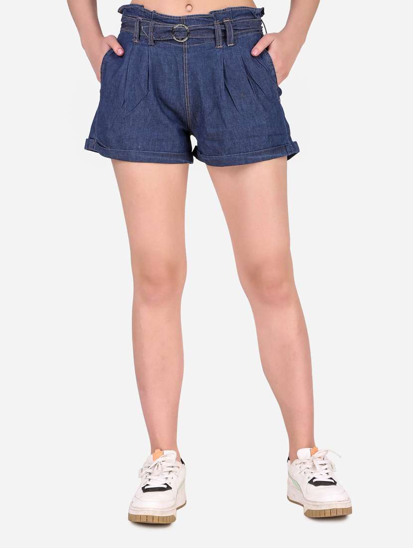 women mid rise denim shorts 