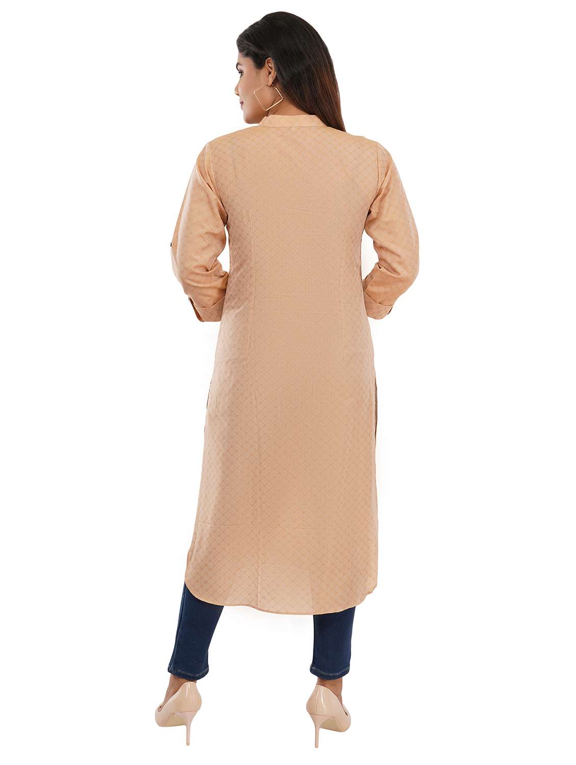 self design cotton front slit kurta - 19336979 -  Standard Image - 4