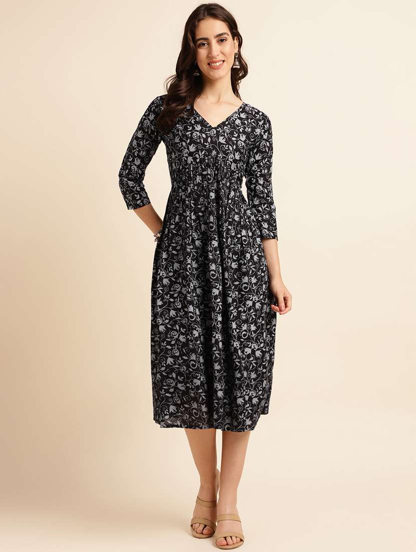printed rayon flared dress