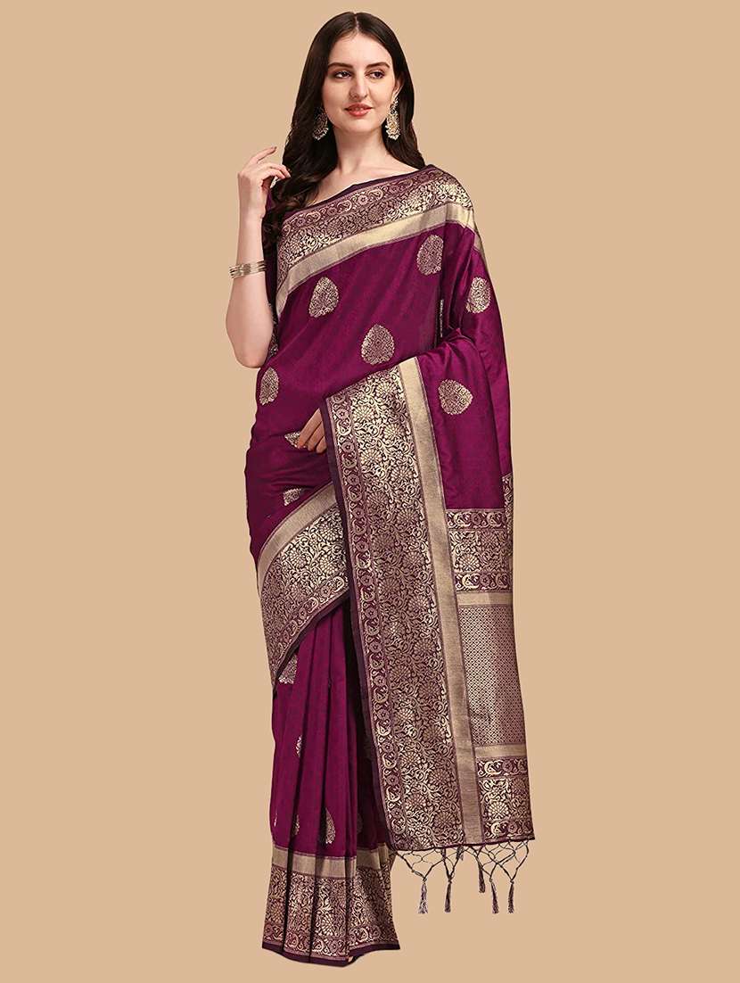 women's self design magenta colored saree with blouse