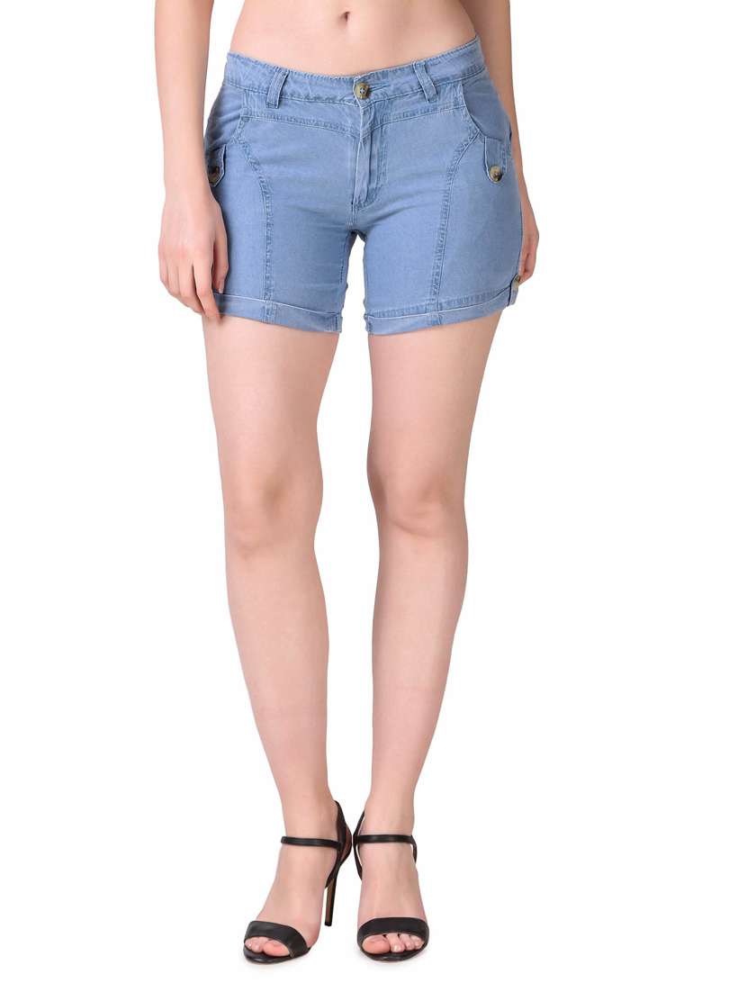 women mid rise denim shorts 