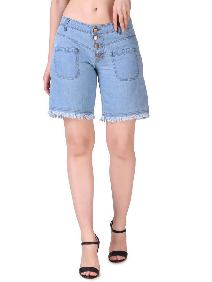 women mid rise denim shorts 