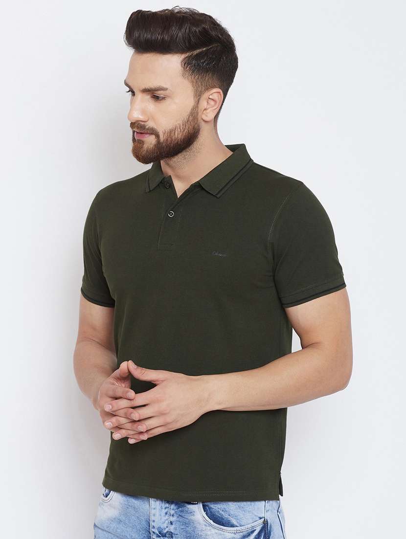olive solid polo t-shirt - 19343934 - Standard Image - 1
