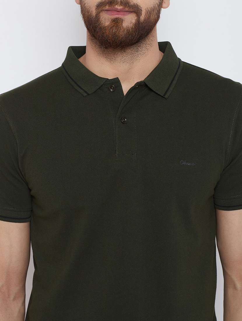 olive solid polo t-shirt - 19343934 - Standard Image - 4