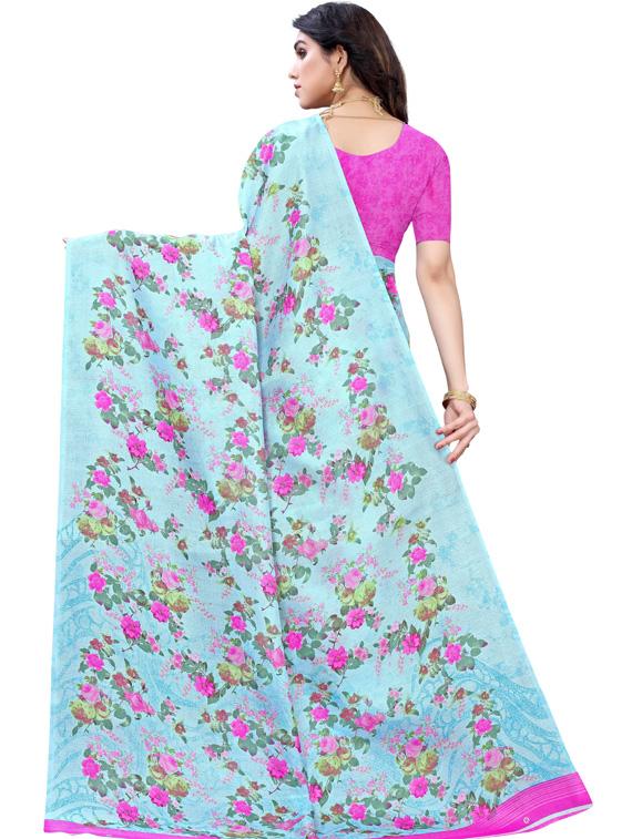 blue printed saree with blouse - 19345722 -  Standard Image - 1
