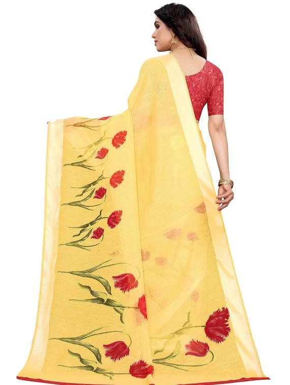 yellow printed saree with blouse - 19345730 - Standard Image - 1