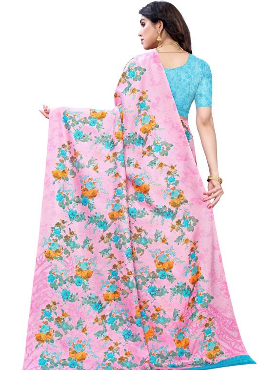 blue printed saree with blouse - 19345732 - Standard Image - 1