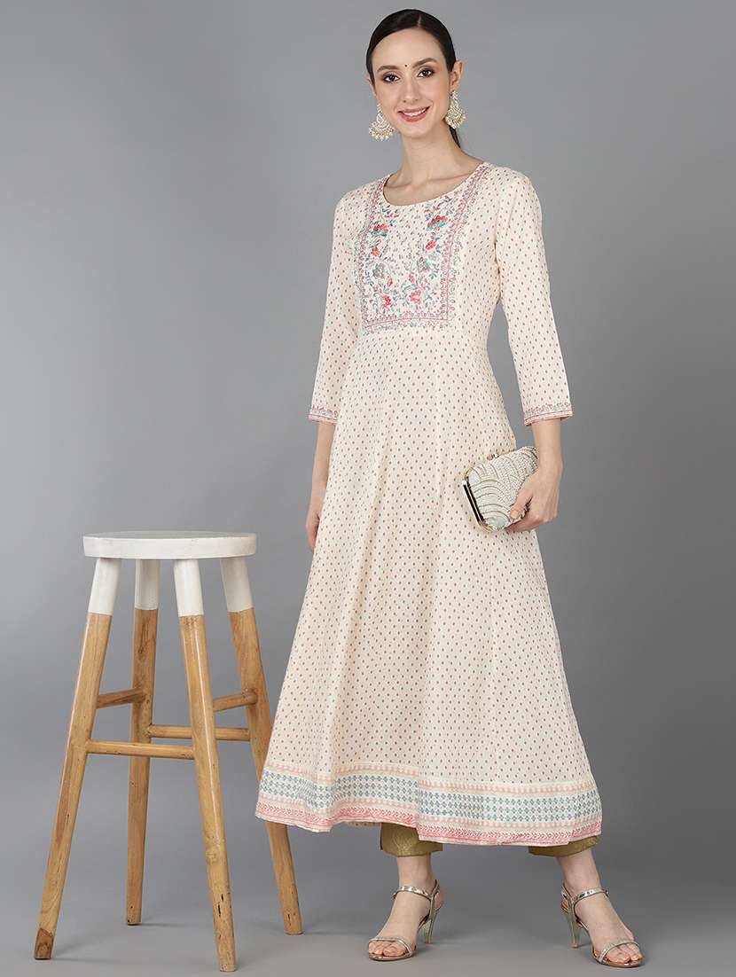 beige embroidered anarkali kurta