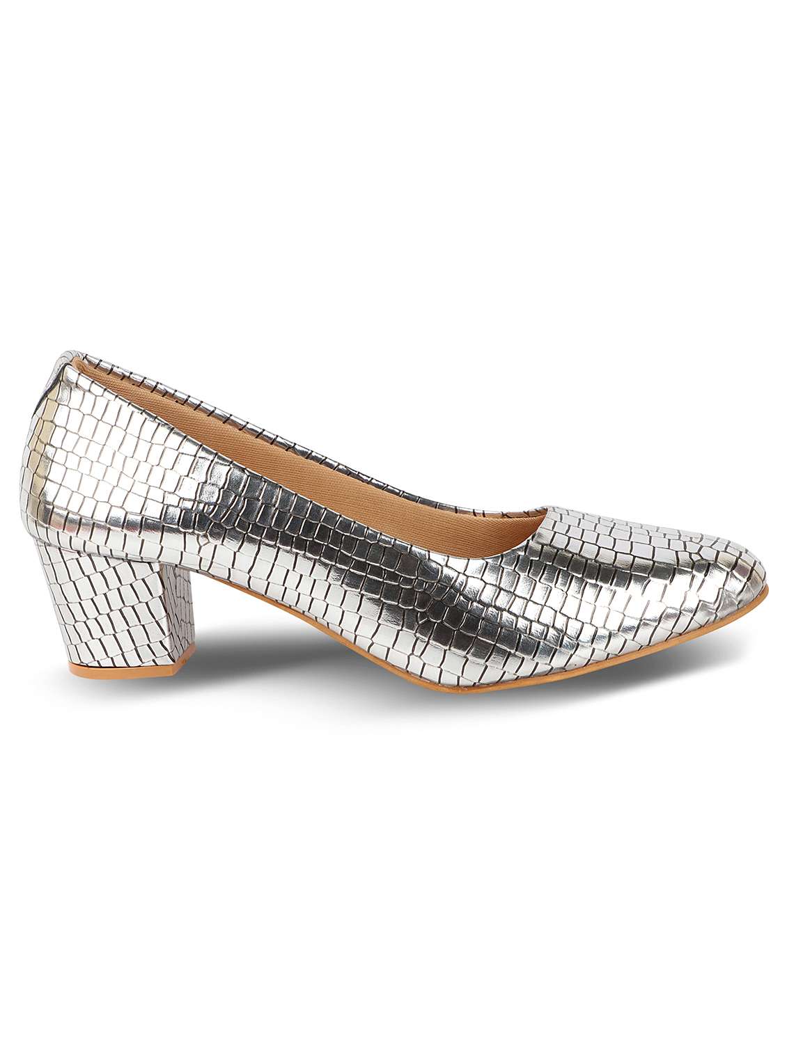 silver synthetic slip on pumps - 19349171 -  Standard Image - 1