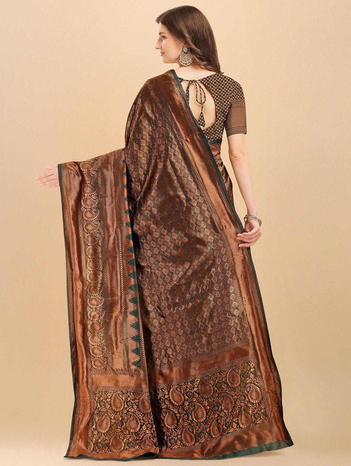 contrast border woven saree with blouse - 19349325 -  Standard Image - 1