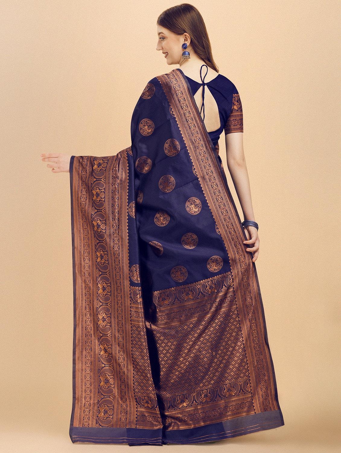 contrast border woven saree with blouse - 19349332 -  Standard Image - 1
