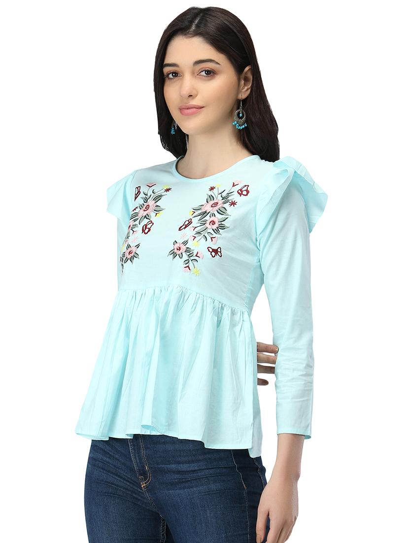 blue cotton regular top - 19349377 - Standard Image - 1