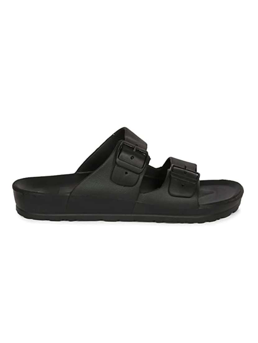 black rubber slip on flip flops - 19349430 - Standard Image - 1