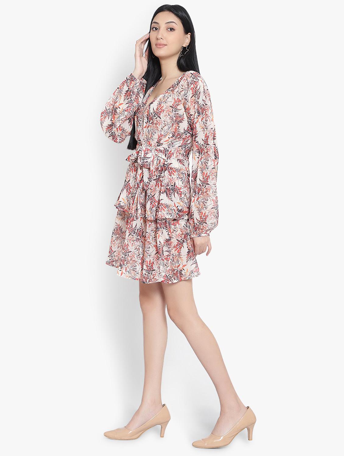 women's tiered dress leaf print dress - 19349781 - Standard Image - 1