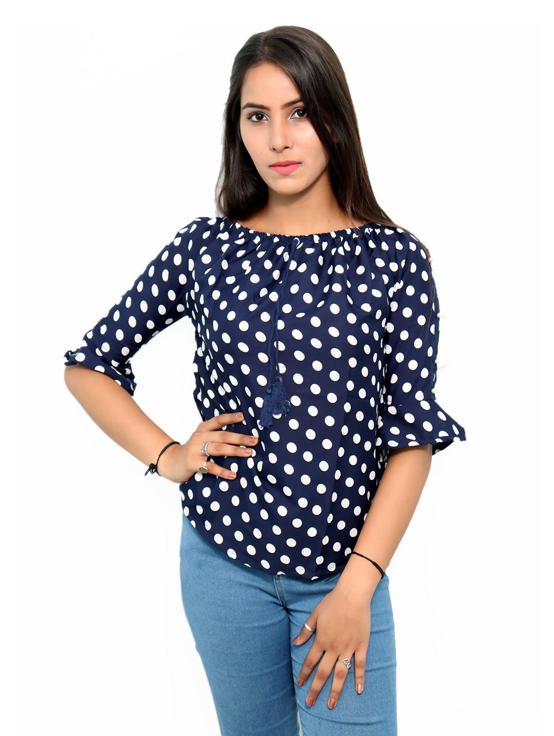 women's blouson round neck top - 19350511 - Standard Image - 1