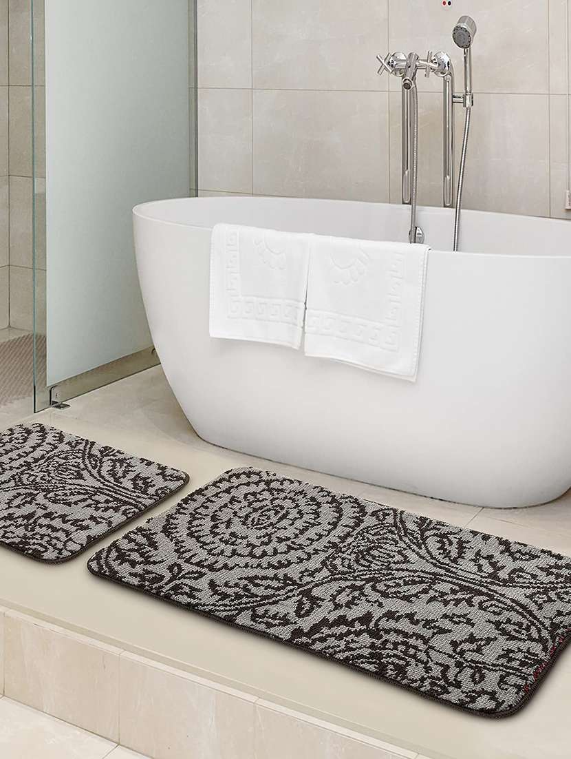 ico super soft bathmat by saral home (set of 2, 45x120 cm, 45x50 cm) (grey)