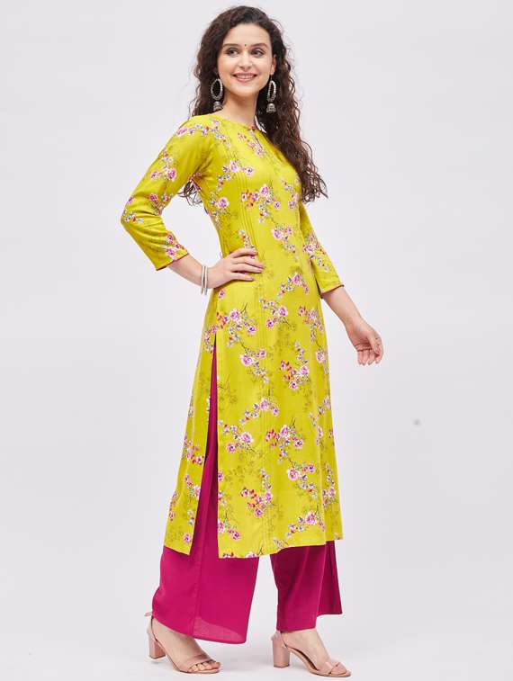 green printed kurta palazzo set