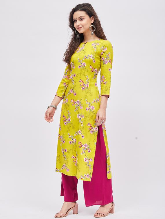 green printed kurta palazzo set - 19355466 -  Standard Image - 1