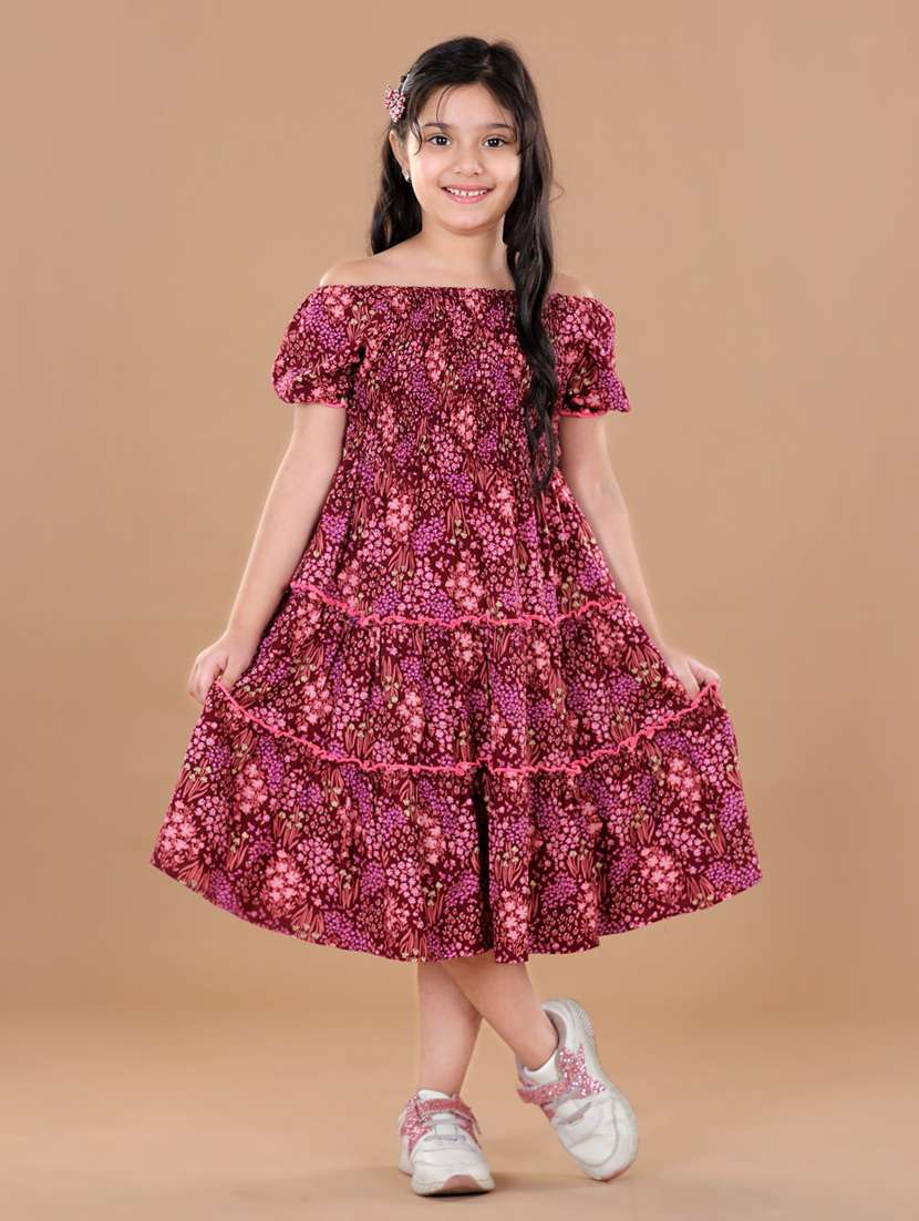 girls off shoulder short sleeves frock