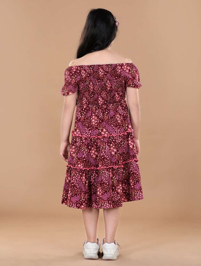 girls off shoulder short sleeves frock - 19370765 -  Standard Image - 1