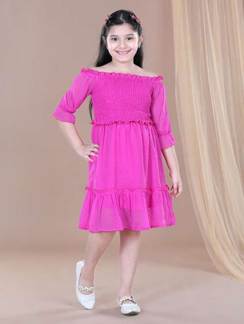 girls off shoulder bell sleeve frock