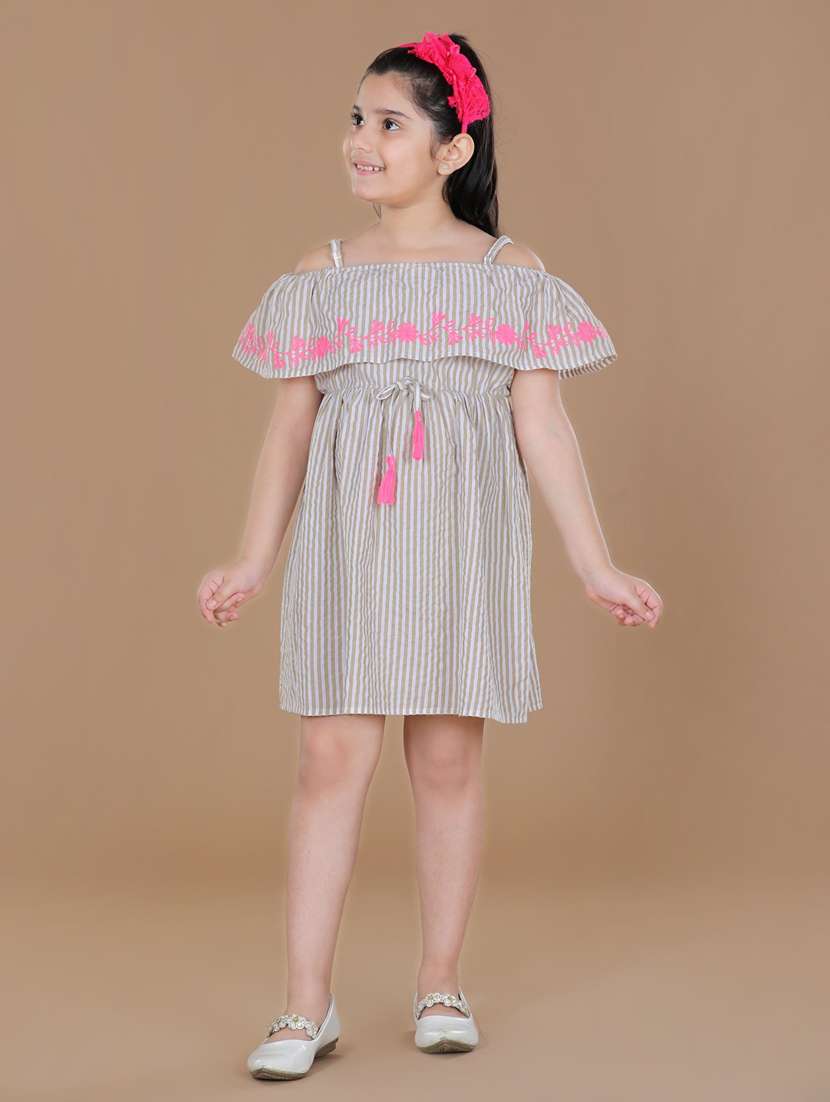 beige striped cotton frock - 19370791 -  Standard Image - 1